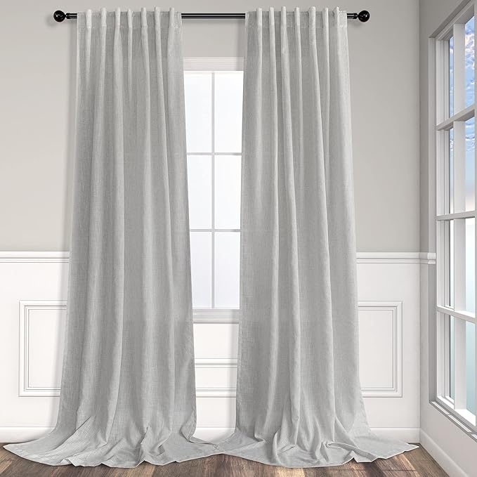 Pitalk Light Grey Curtains 90 Inches Long for Living Room 2 Panels Back Tab Loop Pocket Light Filtering Draperies Soft Linen Semi Sheer Gray Curtains for Bedroom Modern Farmhouse Decor 52x90 Length