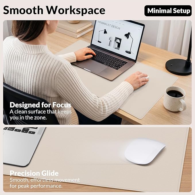AFIING Desk Mat 23.6" x 13.7", Dual-Sided Natural Cork & PU Leather Desk Pad Protector, Waterproof Non-Slip Mouse Pad, Laptop Desk Blotter for Office, Home & Study (Beige)