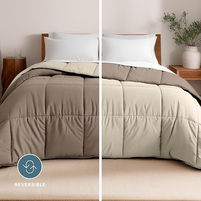 Bare Home Queen Comforter - Reversible Colors - Goose Down Alternative - Ultra-Soft - Premium 1800 Series - All Season Warmth - Bedding Comforter (Queen, Taupe/Sand)