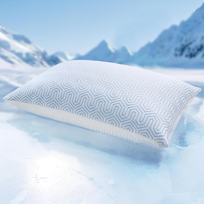 puredown® Cooling Goose Feather Down Pillow, Set of 1, Queen Size Bed Pillow Insert with Soft Cooling Pillowcase for Cool Sleep