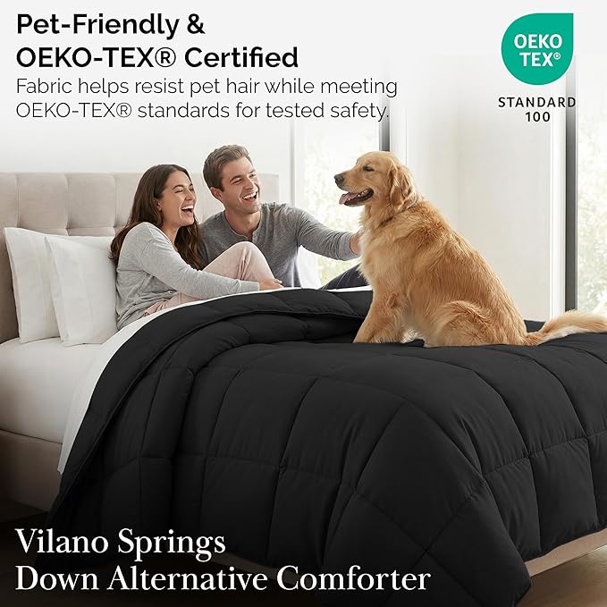 Southshore Fine Living, Inc. Twin/XL Dorm Bedding Comforter, Down Alternative Black Comforter Duvet Insert, Cozy Twin/XL Bed Spread, Machine Washable, Stain Resistant, Black