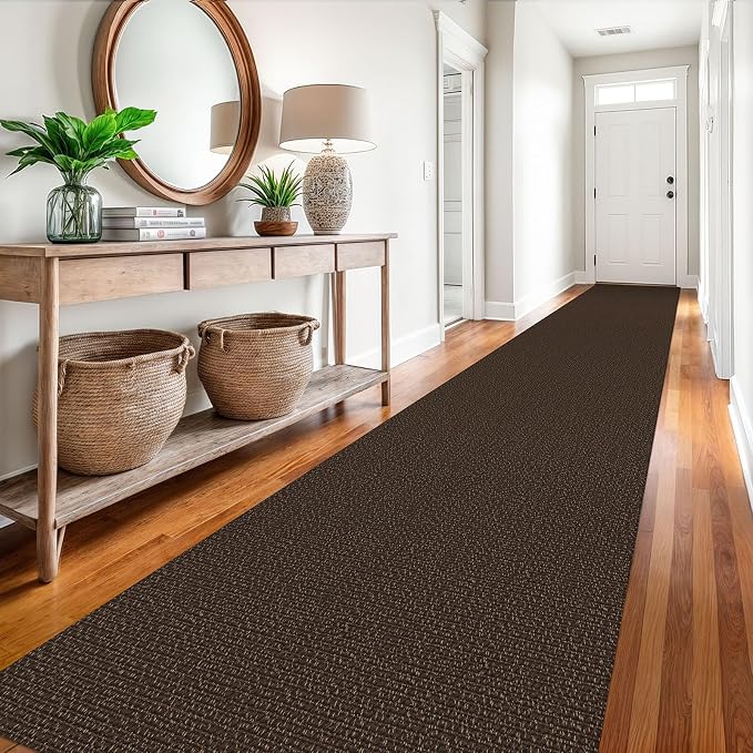 EARTHALL Extra Long Runner Rug 3x18 Ft Washable Runners for Hallways Cotton Non Slip Entryway Runner Braided Kitchen Runner Indoor Outdoor Carpet Runners for Hotels, Officel, Stair, Brown/Coffee