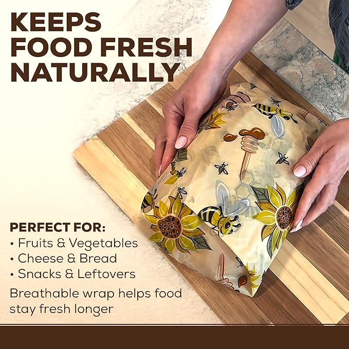 2 Pack - XL 19" x 19" - 5 Sq Ft - Beeswax Bread Wraps, Total 5 Sq Ft Coverage, Eco-Friendly Alternative to Plastic Wrap for Bread Storage, Bowls & Food Storage (Plum)