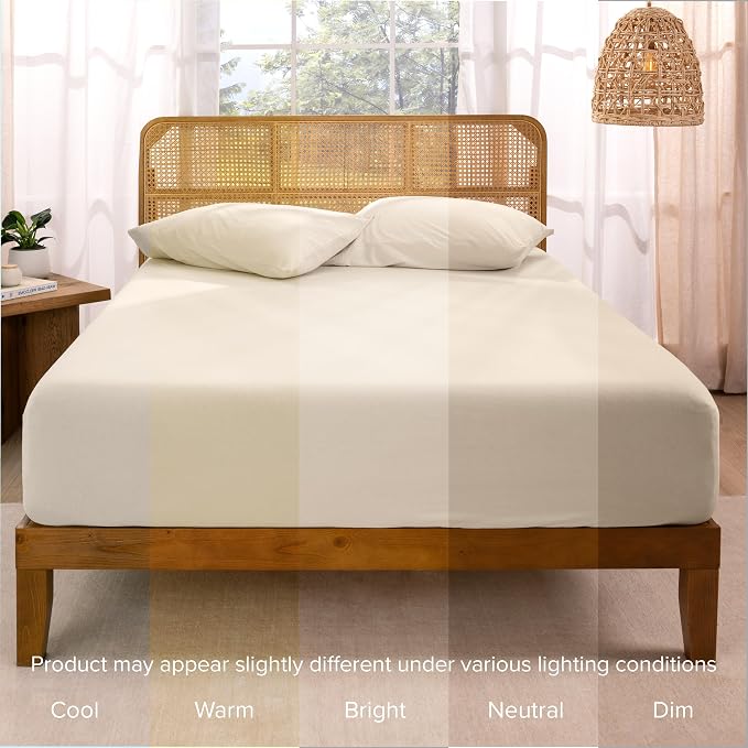 Bare Home 100% Organic Cotton Jersey Fitted Sheet - Twin XL Size - Ultra Soft - Deep Pocket Fitted Sheet - 100% Cotton - Ring Spun Yarns (Twin XL, Sand)
