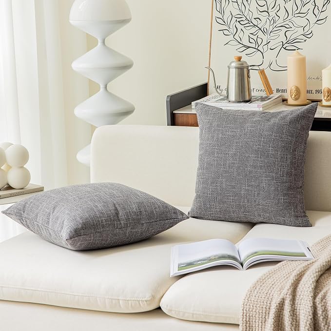 Kevin Textile Pack of 2 Decorative Linen Throw Pillow Covers, Soft Cushion Case, Square Pillowcase 18 x 18 Inch/45cmx45cm for Couch Sofa Bedroom, Dark Grey