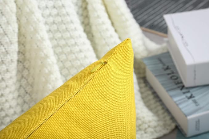 TangDepot 2-Pack Cotton Throw Pillow Covers 20x20 Yellow | 100% cotton, same-color zip, machine wash & air dry. For living room, bedroom, office, car. 42 colors, 601 sizes. Cover only.