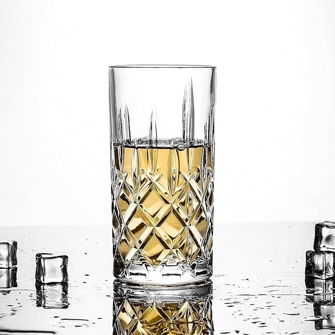 Highball Glasses Collins Tall Beverage Set of 6, 14 Ounce Cups Glassware for Drinks, Water, Beer, Soda