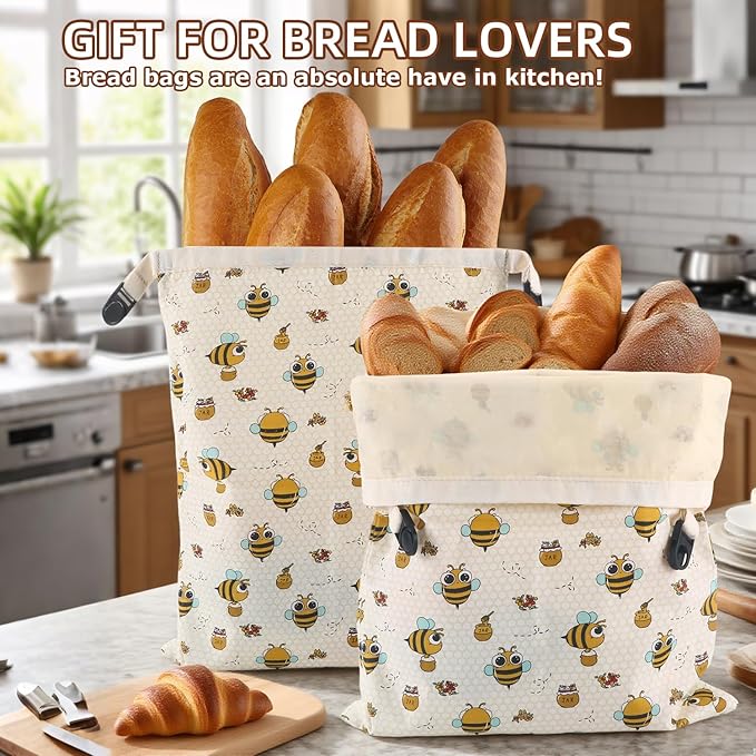 Sourdough Bread Bags, Reusable Beeswax Bread Bags for Homemade Bread, 17"×13" Natural Beeswax Cotton Loaf Bag, Easy to Clean Bakery Essentials (2 Pack)