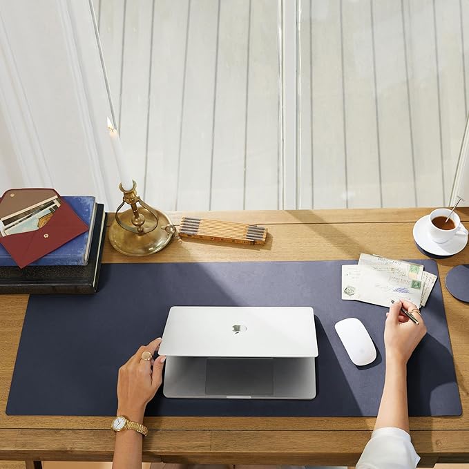 Leatherology Premium Midnight Blue Extra Long Modern Desk Pad, Fits Laptop or Monitor, Keyboard and Mouse, Made with Italian Leather