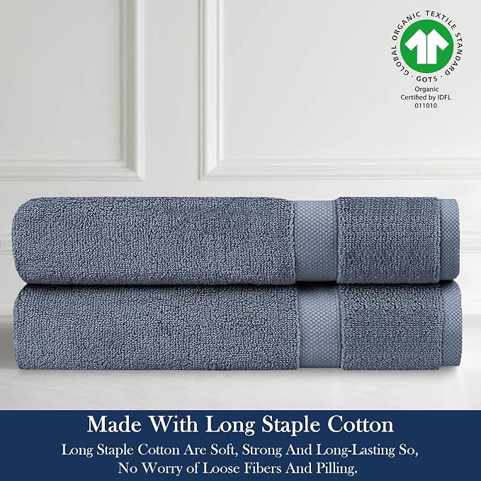 Organic Cotton Luxuriously Plush Hand Towel Pack of 2 | GOTS & OEKO-TEX Certified | Premium Hotel Quality Towels | Feather Touch Technology|650 GSM Long Staple|Soft, Quick Dry & Ultra-Absorbent