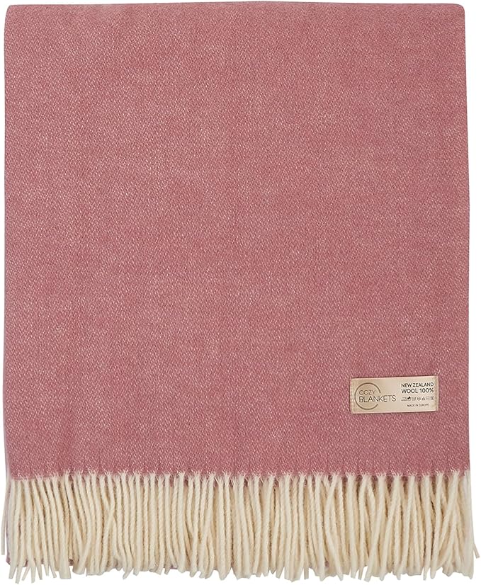 | Wool Blanket/Throw | 100% New Zealand Wool | Perfect for Home and Outdoors | Virgin Wool Throw with Fringes 67"x79" (170 x 200 cm)