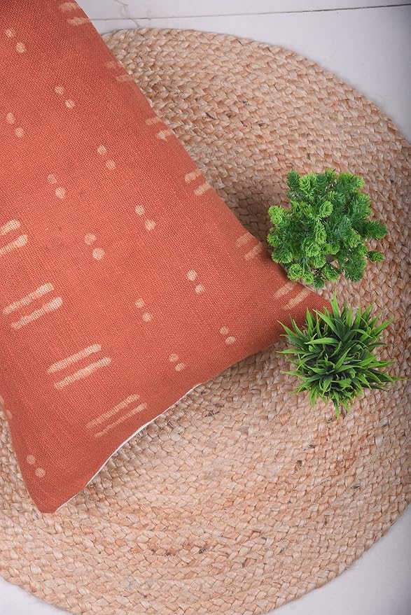 Trade Star Handloom Pillow Cases 100% Cotton Throw Pillow Cover Modern Cushion Case Farmhouse Rustic Decor Decorative Authentic (Rust Blossom 14X36 INCHES)