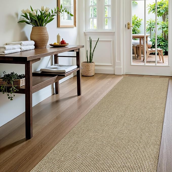 Uphome Kitchen Runner Rug, 2'6x8 Washable Boho Rug Runners for Hallways Non Slip, Low Pile Woven Cotton Modern Carpet Runners, Stain Resistant Bedroom Runner Rug for Hallway Entryway Entrance, Tan
