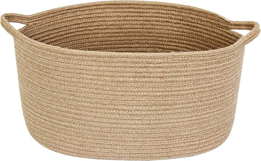 MEGASKET Jute Wicker Storage Basket with Handles, 17"x12"x8" Decorative Woven Baskets for Organizing Dog Toy, Gifts, Book, Towel, Cloth, Boho Storage Bin for Shelves, Entryway, Closet, Home Decor