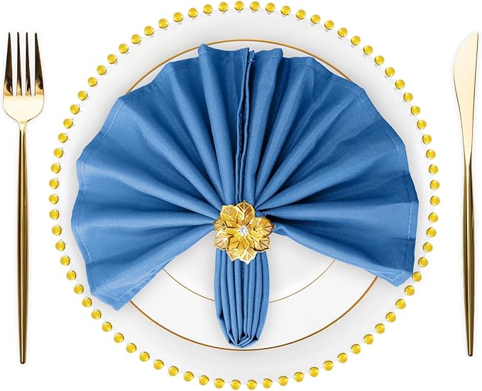 SuperO Set of 80 Cloth Napkins 17 x 17 Inch, Polyester Solid Washable Dinner Napkins with Hemmed Edges,Great for Restaurant, Wedding and Party(Mediterranean Blue)