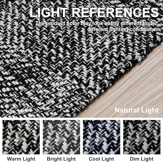 Collive Long Hallway Runner - 2.6' x 7', Washable Indoor Entryway Rug, Black/Cream Braided Woven Kitchen Rugs for Laundry Room, Bedroom Doorway