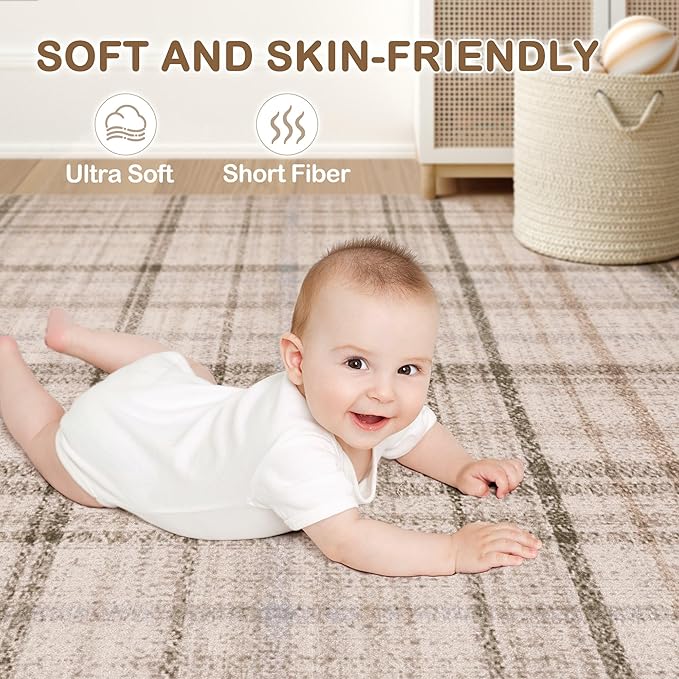 Tortania Area Rug Living Room Rugs - 8x10 Washable Large Soft Neutral Boho Moroccan Bohemian Farmhouse Rug Indoor Floor Carpet for Bedroom Under Dining Table Home Office Decor - Taupe