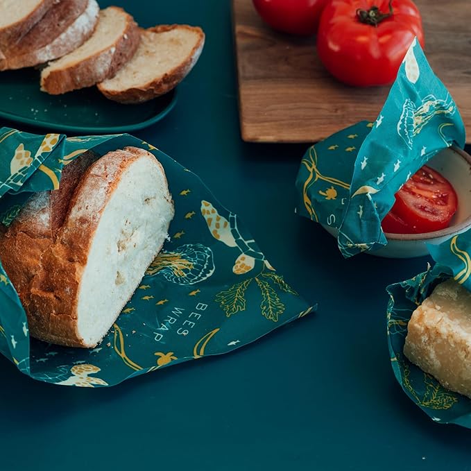 Bee's Wrap Beeswax Wraps for Food - Cut to Size 14x52" Beeswax Wrap Roll - Plastic Free Made in USA Reusable Natural Food Wrap - Ocean