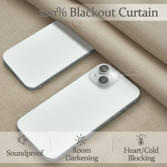 Natural Linen Double Layer Blackout Dining Room Curtains 72 Inches Long, Memory Trained Pinch Pleated Soundproof Light Block Boho Windows Drapes Thermal Insulated 6FT Length Heavy Curtain 2 Panels Set