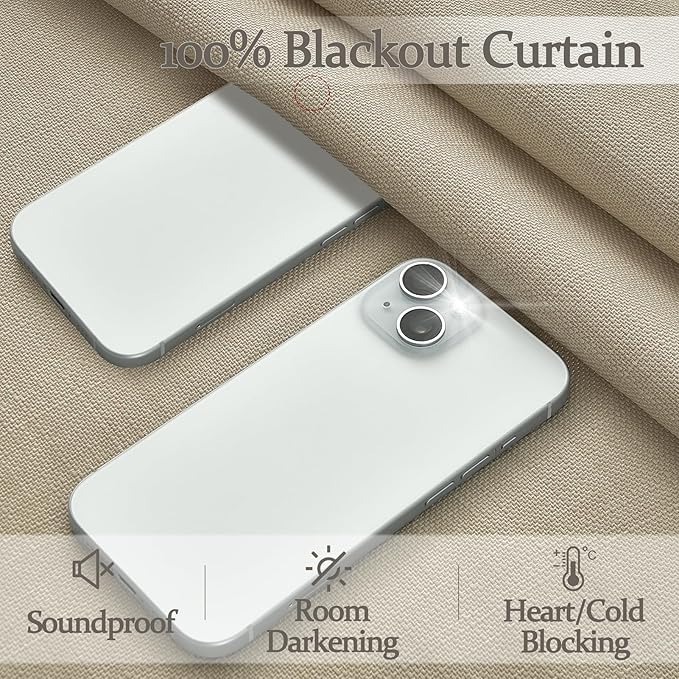 High Ceiling Room Darkening Natural Linen Curtains 108 Inches Long for Dining Room 2 Panels Set, Neutral Pinch Pleated Light Beige Blackout Window Drapes with Back Tab 9 FT Office Large Viral Curtain