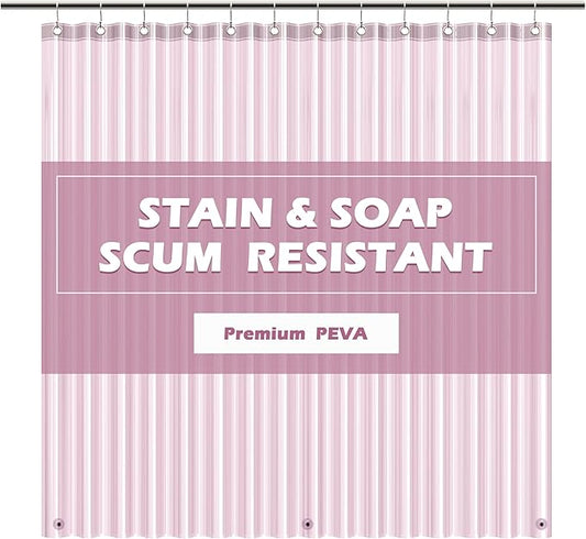 EHZNZIE Pink Shower Curtain Liner 72x72, PEVA Waterproof Bath Curtain, No Chemical Smell, 3 Weighted Magnets, Durable with Rustproof Metal Grommets