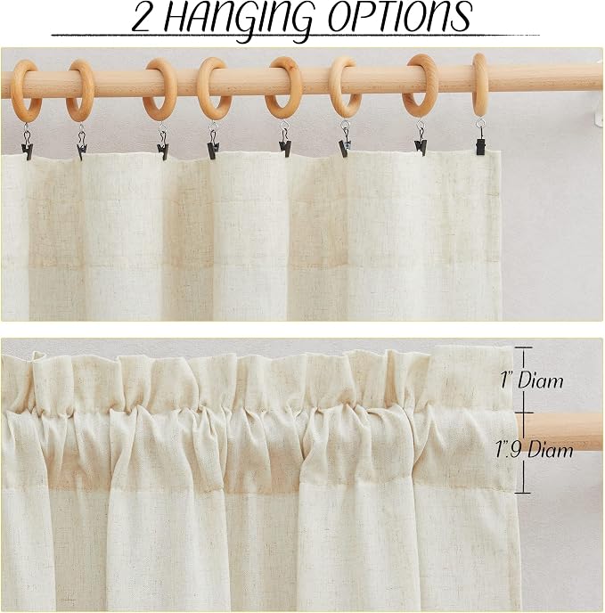 NICETOWN Flax Linen Blend Curtains & Drapes for Bedroom, Rod Pocket Semi Sheer Curtain Drapes Privacy Assured Casual & Rustic Light Reducing for Living Room (Off White, W55 x L63, 2 Panels)