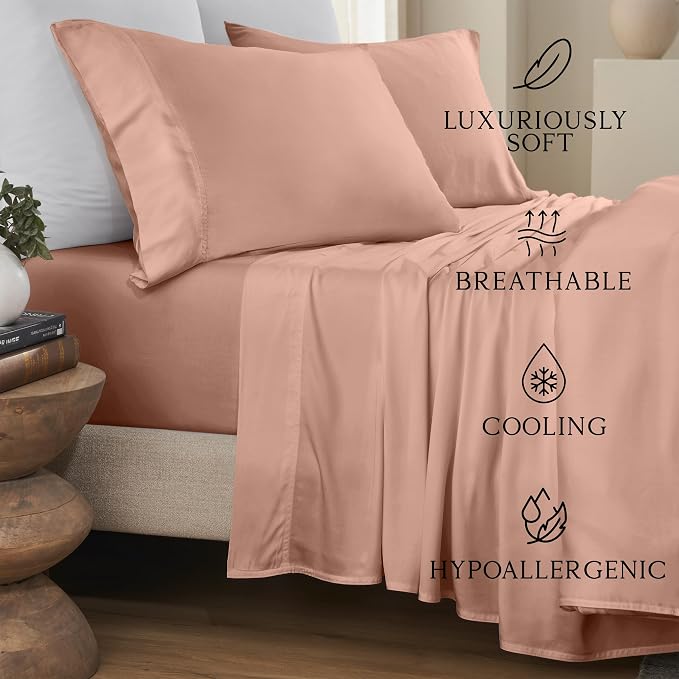 KARISSA MAE Pure Viscose from Bamboo King Size Pillowcase Set | 100% FSC Certified | Luxuriously Soft | Cooling | [Terracotta]