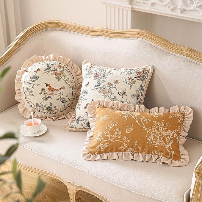 ISAENNE Design Rectangular Floral Linen Throw Pillow Covers 12"x20" Pack of 2, Ginger Simple Elegant Flower Pattern Cushion Covers Decor Pillowcases for Bed,Living Room,Outdoor,Car