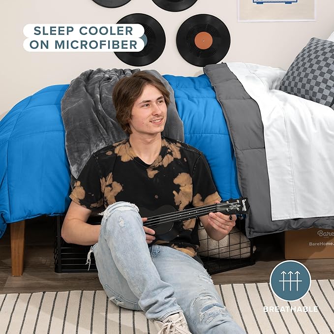Bare Home Comforter - Twin/Twin Extra Long - Reversible Colors - Goose Down Alternative - Ultra-Soft - Premium 1800 Series - All Season Warmth - Bedding Comforter (Twin/Twin XL, Grey/Medium Blue)