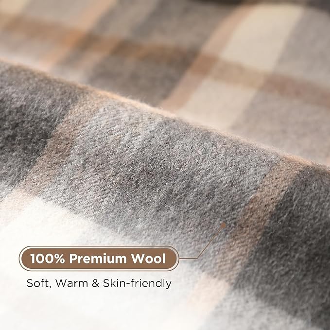 100% Wool Blanket Throw,Gray Plaid Wool Blanket with Compact Bag,Rustic Soft Lightweight Blanket for Couch,Sofa,Bed & Lounging Decoration, Warm Travel Blanket for Home, Airplane,Ideal Gifts 55"x83"