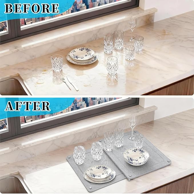 2Pcs Nesting Stone Dish Drying Mat - Diatomaceous Earth Fast Dry Kitchen Counter Mat, Non-Slip Heat-Resistant Drying Stone For Kitchen/Bathroom/Outdoor/Pet Bowls - Light Gray
