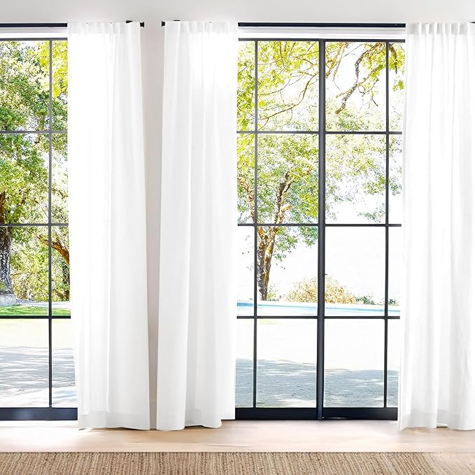 NICETOWN Linen Curtains 84 inch Long 2 Panels Set, 55" Wide White Thick Flax Linen Blend Privacy Window Drapes Rod Pocket & Back Tab with Light Filtering for Bedroom/Living Room, W55 x L84