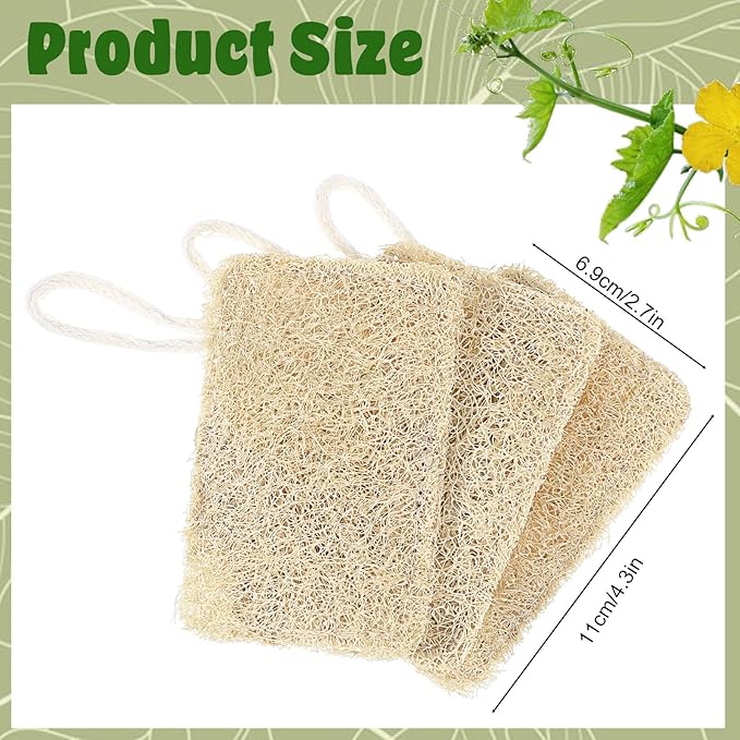 3Pcs Natural Loofa, 100% Real Natural Loofah Sponges Set, Loofah Sponge for Dishwashing, Luffa Sponges