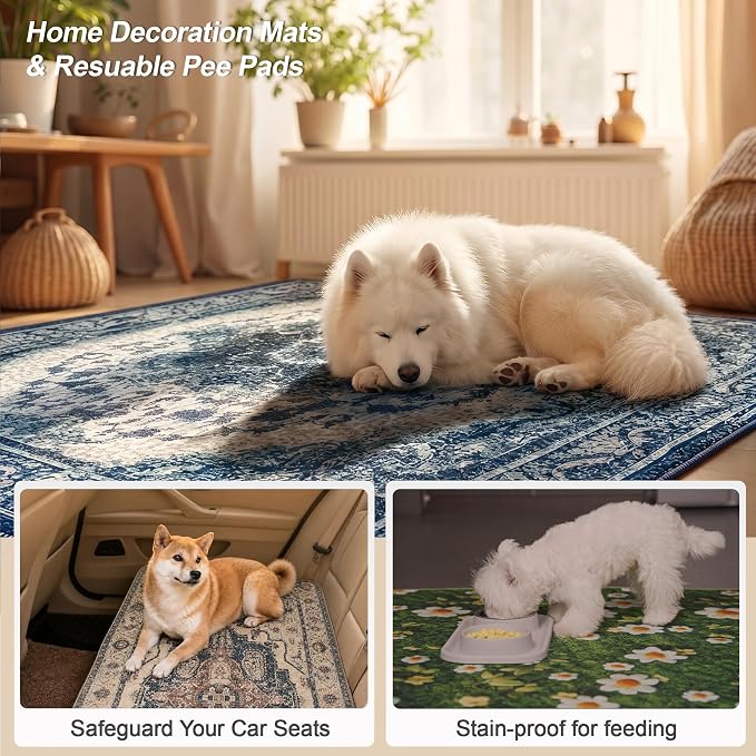 Washable Pee Pads for Dogs, Reusable Puppy Potty Training Pads, Ultra-Absorbent Thick Waterproof Leak-Proof Non-Slip Pads & Mat for Crate, Playpen, Floor, Whelping & Housebreaking , 2 Pack 24"x48"