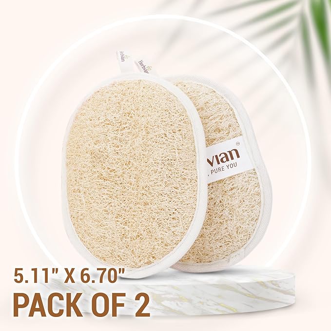 Vietnamese Natural Loofah Exfoliating Body Scrubber Pads, 100% Plant-Based Shower Luffa Sponge, Bath Loofah for Women Men (2, Pack of 2)