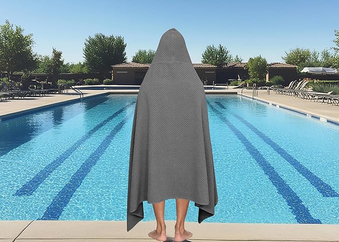 COTTON CRAFT Hooded Bath Towel – 2 Pack Oversized 35x70 Waffle Weave Towel with Hood for Adults - 100% Ringspun Cotton Pool Bath Sheet Wrap with Hood - Soft Super Absorbent Quick Dry – 450 GSM – Grey