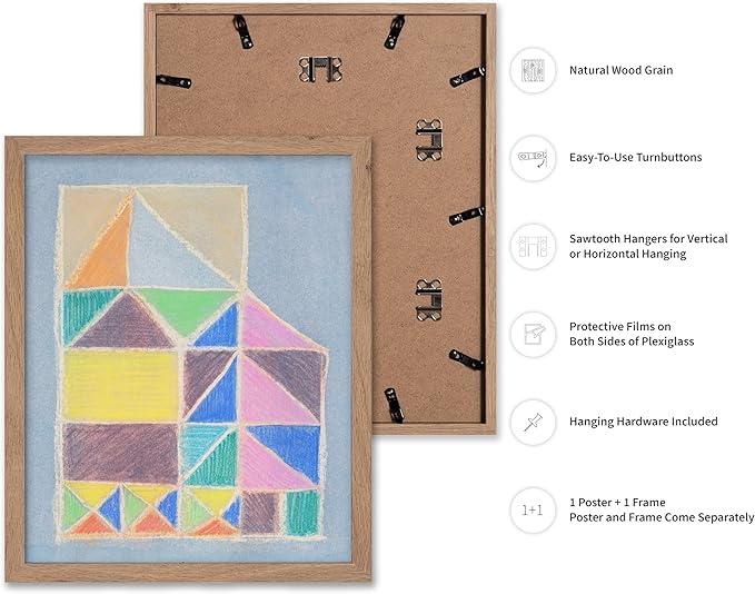 Monem Art Colorful Abstract House Painting Print - Bright Geometric Modern Art Poster - Wall Decor for Living Room, Bedroom or Office - 8x10 Beige Framed Wall Art by Renee Stramel