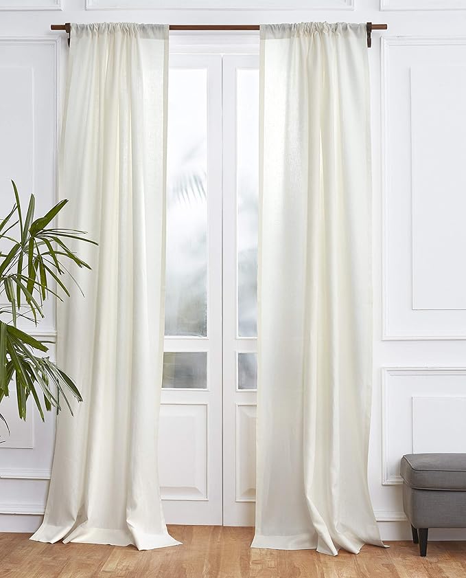 Solino Home Ivory Linen Curtain 52 x 54 Inch, Light Filtering Rod Pocket Curtain 54 Inch, 100% Pure Linen European Flax Window Treatment Panel for Living Room, Bedroom - 1 Panel
