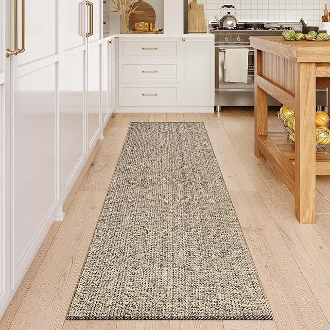 LEEVAN Hallway Runner Rug 2.6' x 8', Natural Braided Kitchen Runner Rug, Washable Woven Reverisible Bathroom Runners, Farmhouse Entryway Rugs, Low-Profile Floor Carpet for Doorway
