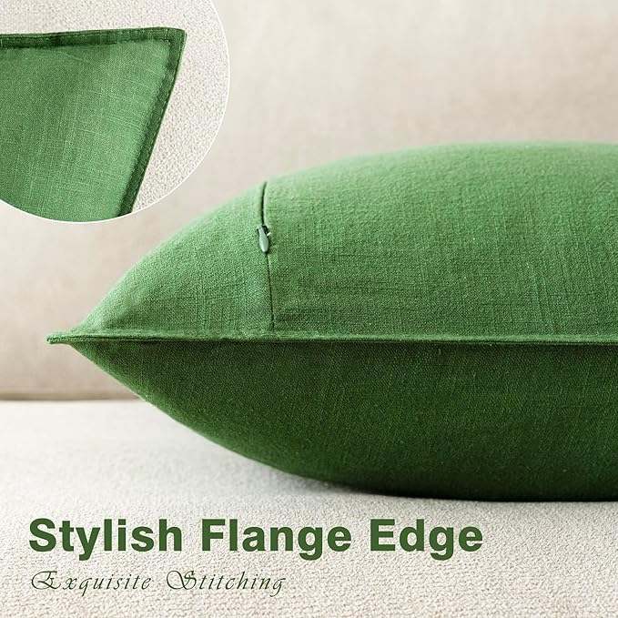 Foindtower Pack of 2, Decorative Linen Soild Throw Pillow Covers Soft Accent Lumbar Cushion Case Boho Farmhouse Pillowcase for Chair Couch Sofa Bedroom Living Room Home Decor 12 x 20 Inch Forest Green