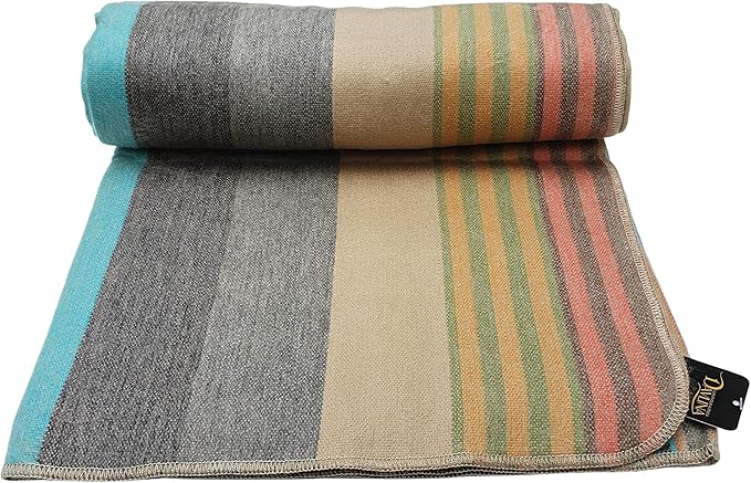 DAVLINA, Alpaca Wool Throw Blanket | Super Soft, Lightweight, Breathable and Hypoallergenic | Non-Itchy or Scratchy (Green Gray Varicolored, Striped)