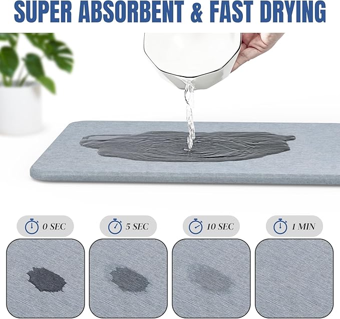 Quick Dry Stone Drying Mat for Kitchen Counter, Water-Absorbent Diatomaceous Dish Drying Mats, Multi-Purpose Stone Drying Tray for Cups Dishes Bottles
