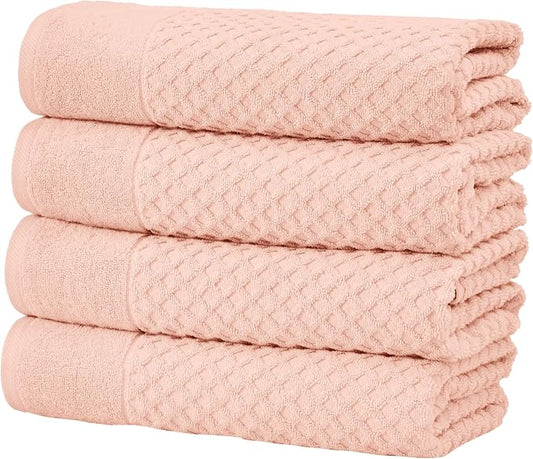 Great Bay Home Bath Towels - 100% Cotton 4 Pack 54x27 Bath Towel Set - Absorbent, Durable, Quick-Dry Towels for Bathroom (Pink)