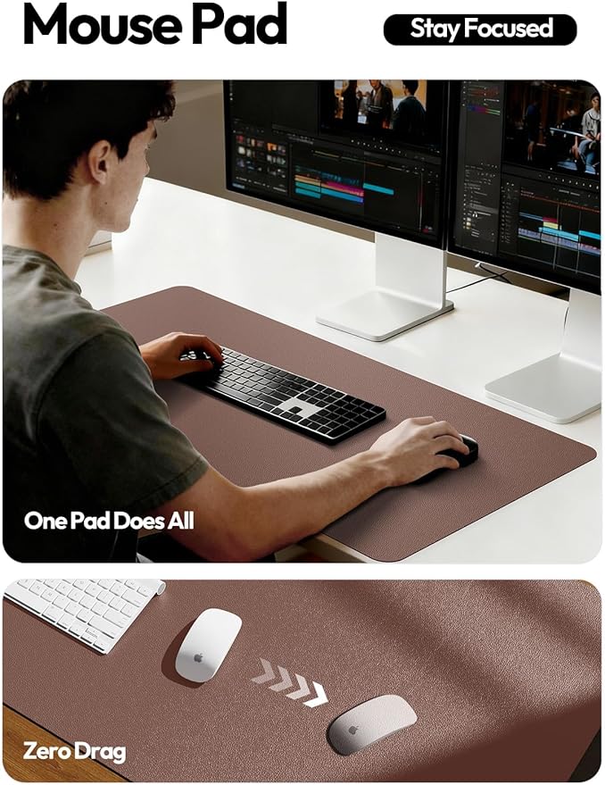 YSAGi Leather Desk Pad Protector, Office Desk Mat, Large Mouse Pad, Non-Slip PU Leather Desk Blotter, Laptop Desk Pad, Waterproof Desk Writing Pad for Office and Home (Chocolate,55" x 17.2")