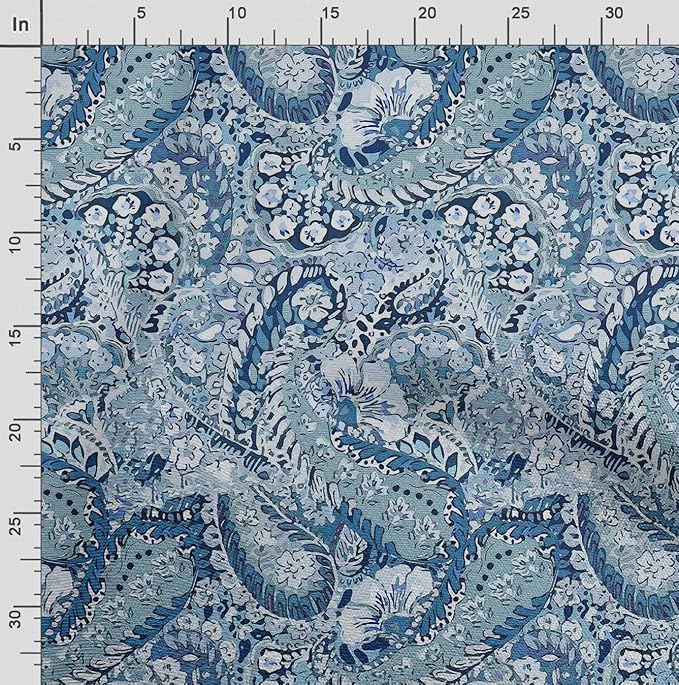 Soimoi Asian Print - Blue, Viscose Rayon Fabric Material - 42 Inch Wide, 1 Yard, Unstitched Material for Dresses, Blouses, Skirts, Sleepwear, Kids Clothing