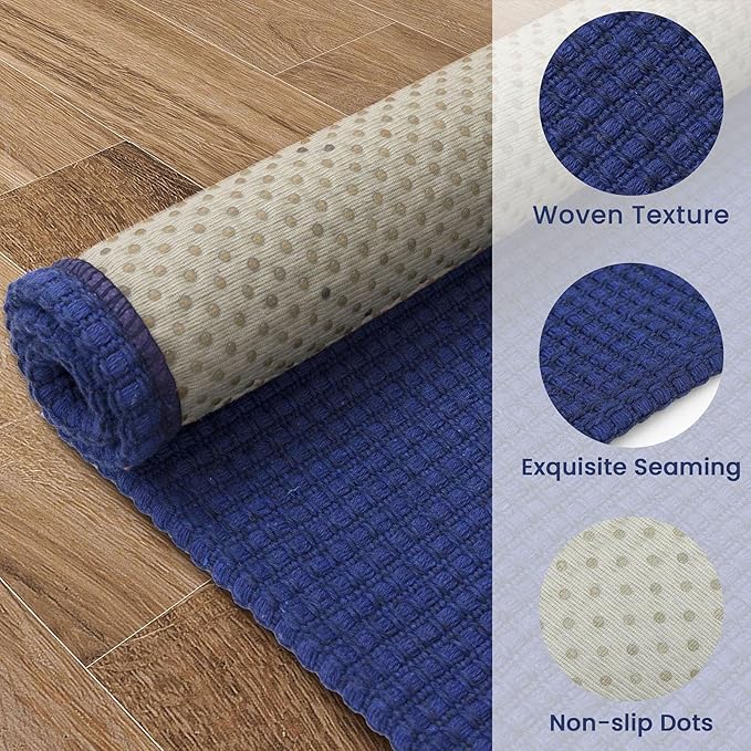 EARTHALL Woven Area Rug 3x5 Ft Washable Rugs for Entryway Braided Non Slip Rubber Backed Throw Rugs Door Mat Indoor Outdoor Entrance Cotton Carpet for Kitchen Foyer Front Door, Royal Blue/Navy