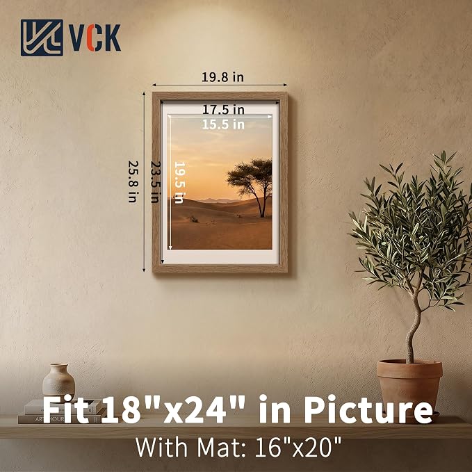 VCK 18x24 Poster Frames Walnut 3 Pack, Wide Border Wood, Display 18x24 Picture Photo with Mat or 16 x 20 Without, for Home, Office, Gallery, Woodgrain Series, Wall Hanging