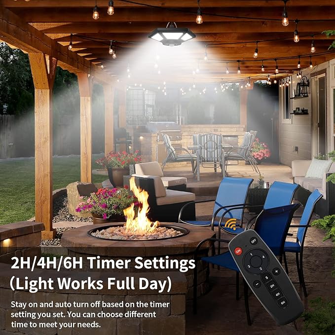 Solar Shed Light Indoor Outdoor Solar Powered Pandent Daytime Work Lights with 5 Lighting Modes & 3 Timers, 180LED Solar Indoor Lights Motion Sensor with Remote Control for Shed Barn Garage
