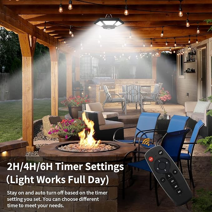 Solar Shed Light Indoor Outdoor 180LED Dual Head Solar Powered Pandent Daytime Work Lights with 5 Lighting Modes & 3 Timers, Solar Indoor Lights Motion Sensor with Remote for Shed Barn Garage