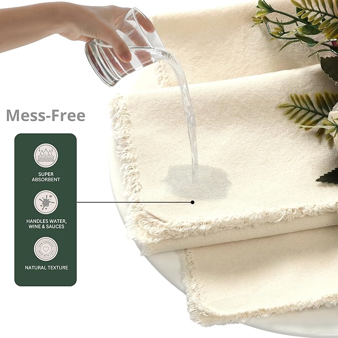Ramanta Home Cloth Napkins Set of 12 Light Flax 18x18 Inch - Spring Soft & Durable Frayed Dinner Napkin for Easter Wedding, Birthday | Heavy Weight Fabric Table Linen for Everyday Use Family Dinners
